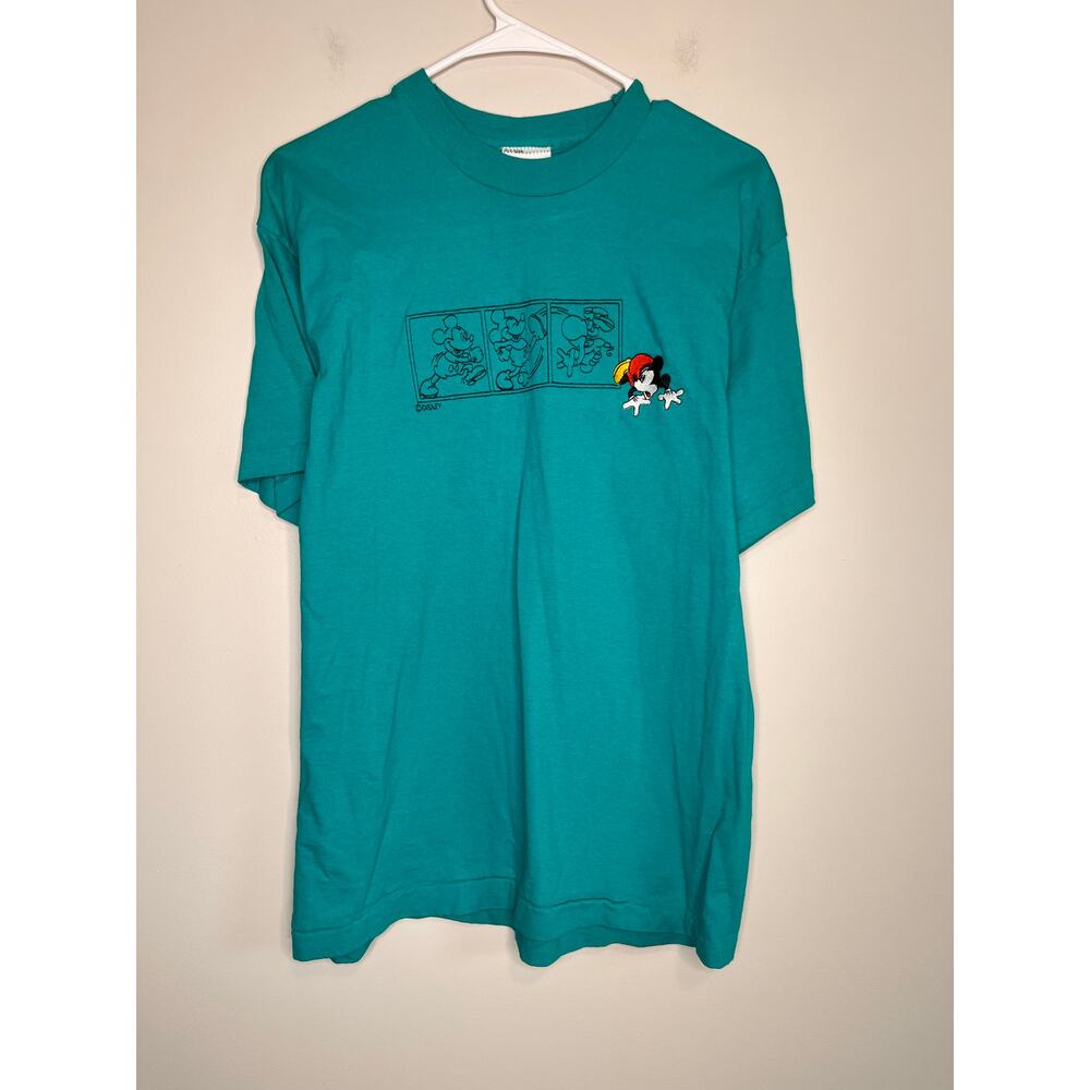 Vintage 1990s Disney Parks Mickey Co Teal Animation Sketch Character Shirt L